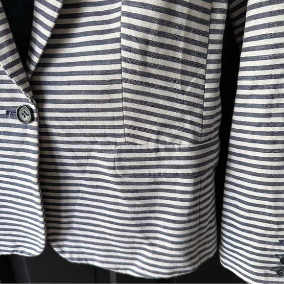 Madewell Tailored Blazer in Blue Stripe Sz 4 Cotton/Linen Blend Flap Pockets - Picture 5 of 8